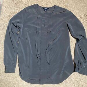 Women Classiques Entier Grey Tuxedo Ruffle Shirt Blouse Sz 6 The Outfitters